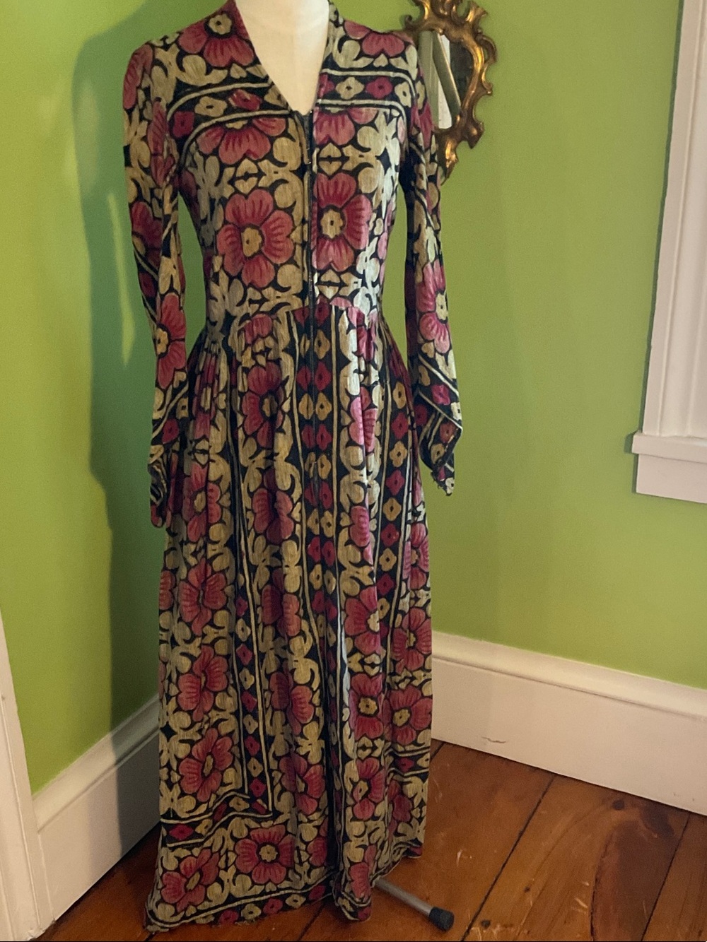 Vintage 70s Indian block print gauze dressmaker made maxi